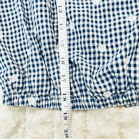 Madewell Blue/White Gingham Checked Blouse  White Embroidered Circles L/S XXS - Picture 7 of 7